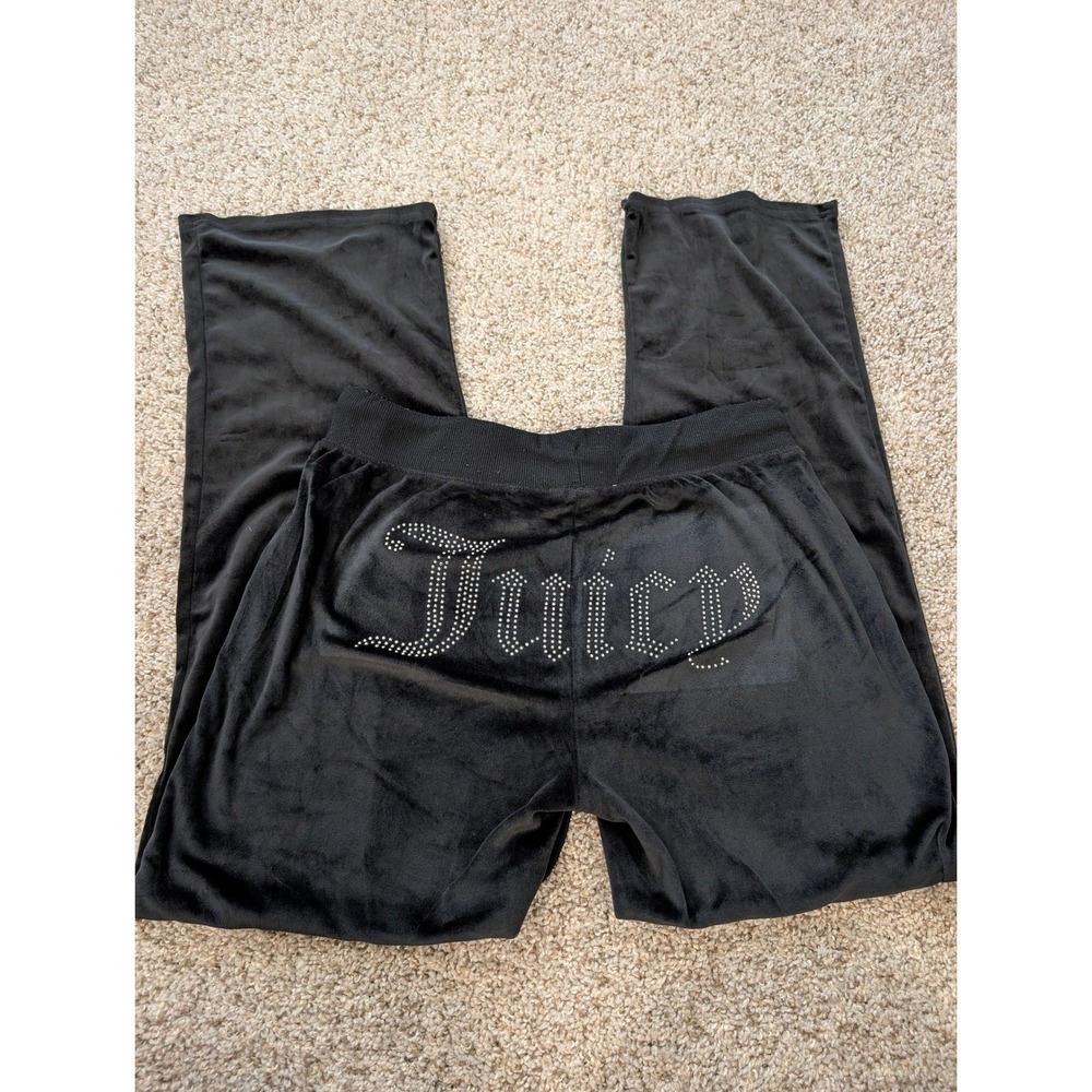 Juicy Couture Black Velour Rhinestone Logo Sleep Pants Y2K Lounge Medium